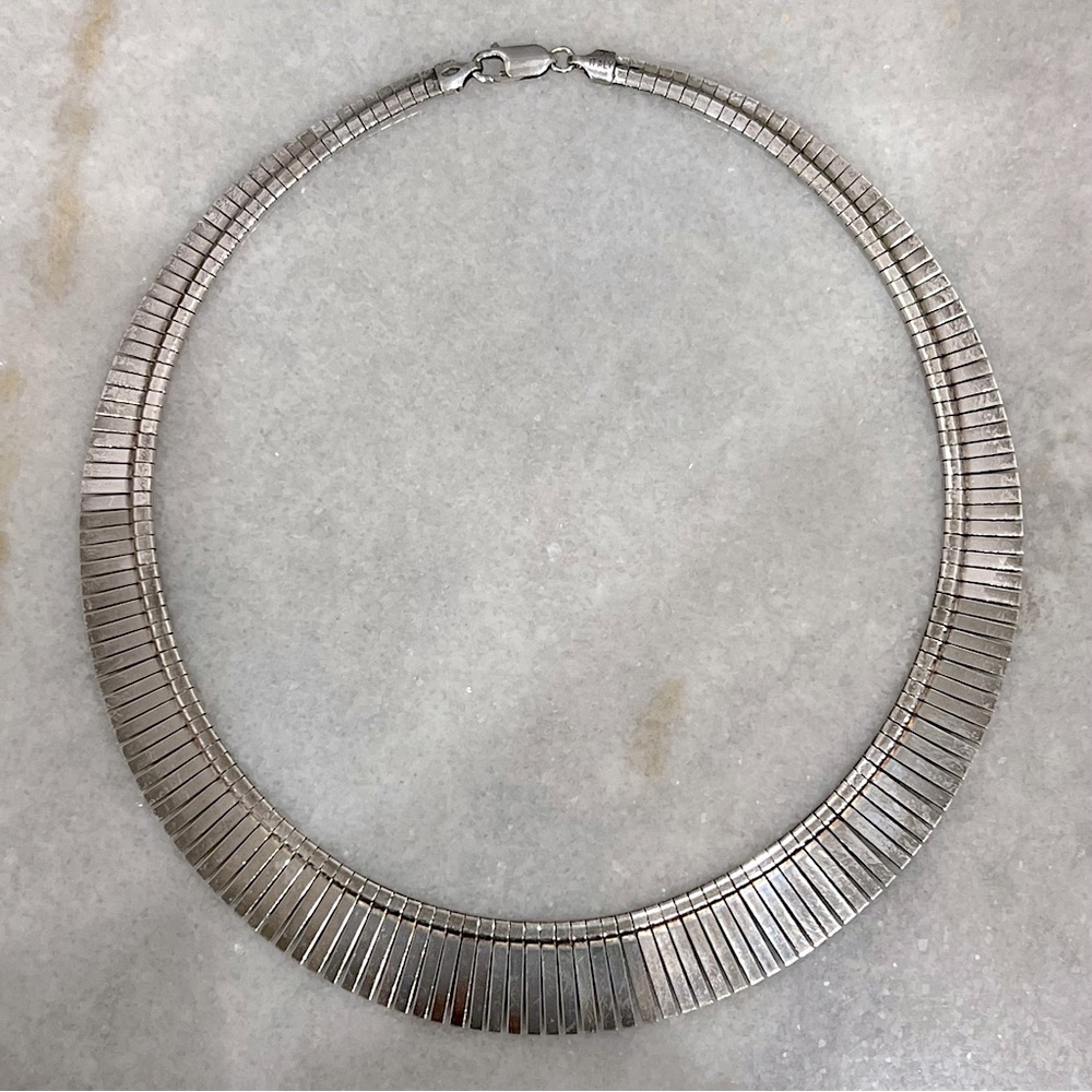 Sterling Silver Wide Etched Collar 16” Necklace - Picture 7 of 10